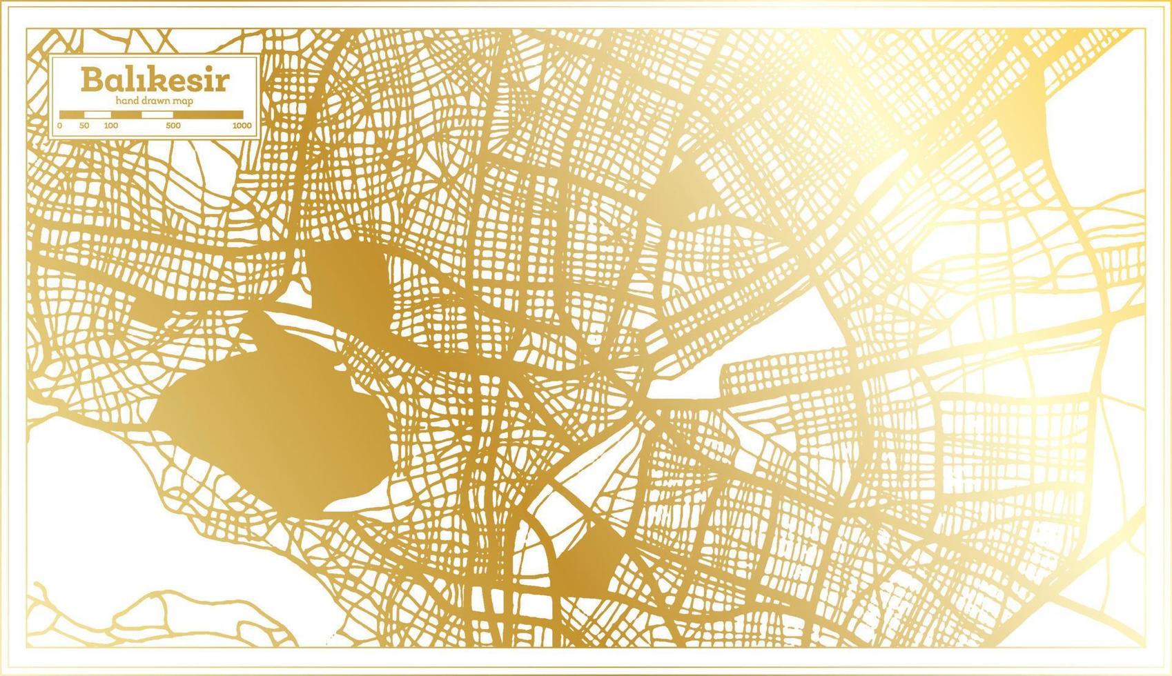 Mapa da cidade de Balikesir Turquia em estilo retrô na cor dourada. mapa de contorno. vetor