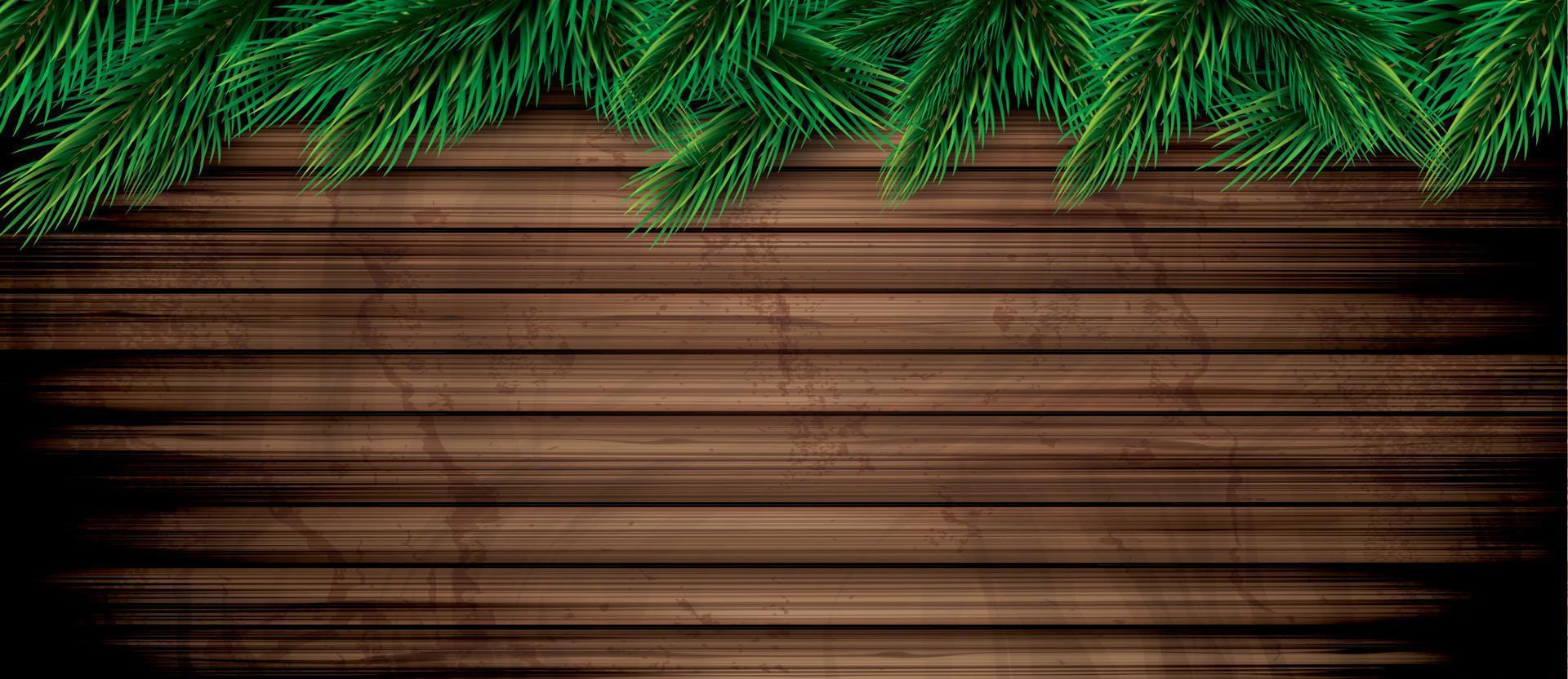 ramos de abeto em fundo de madeira. ramos de pinheiro acima. decoração de natal e ano novo. vetor