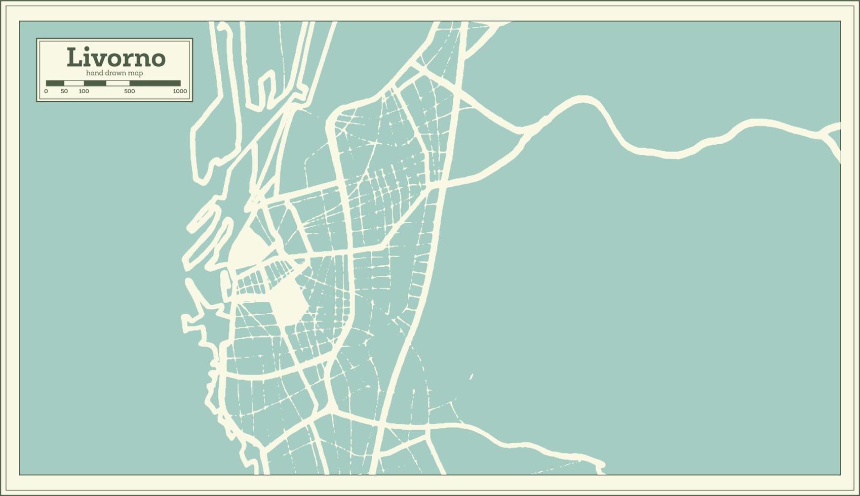 mapa da cidade de livorno itália em estilo retrô. mapa de contorno. vetor