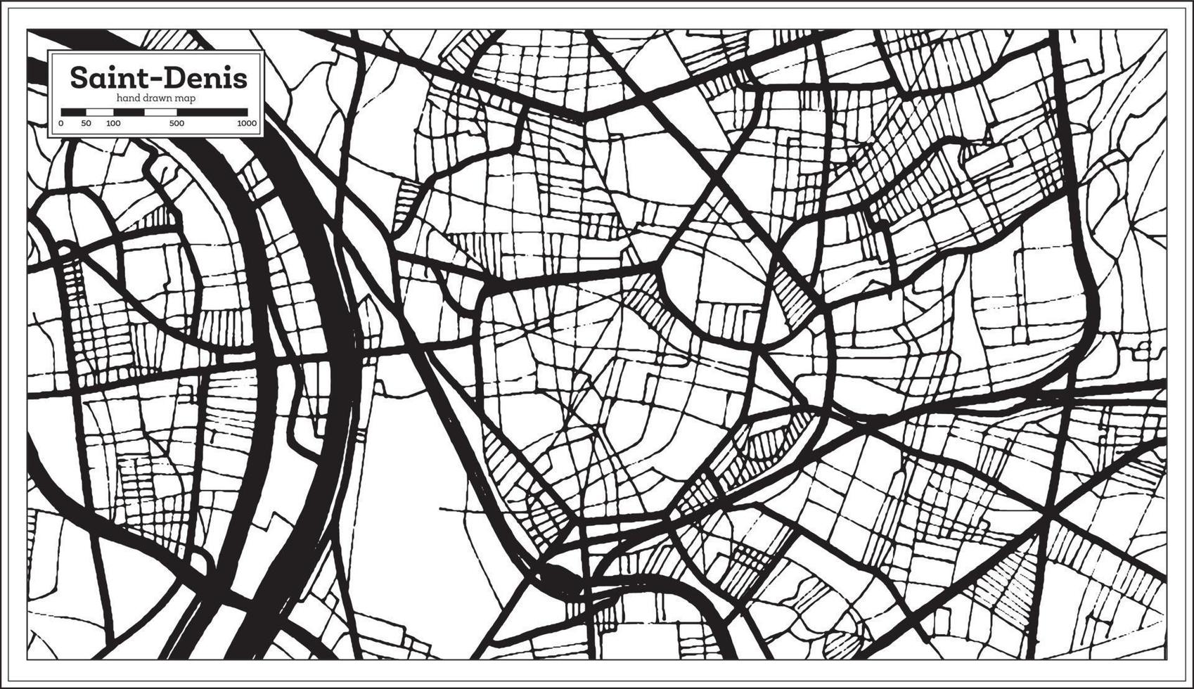 mapa de saint-denis frança na cor preto e branco. vetor