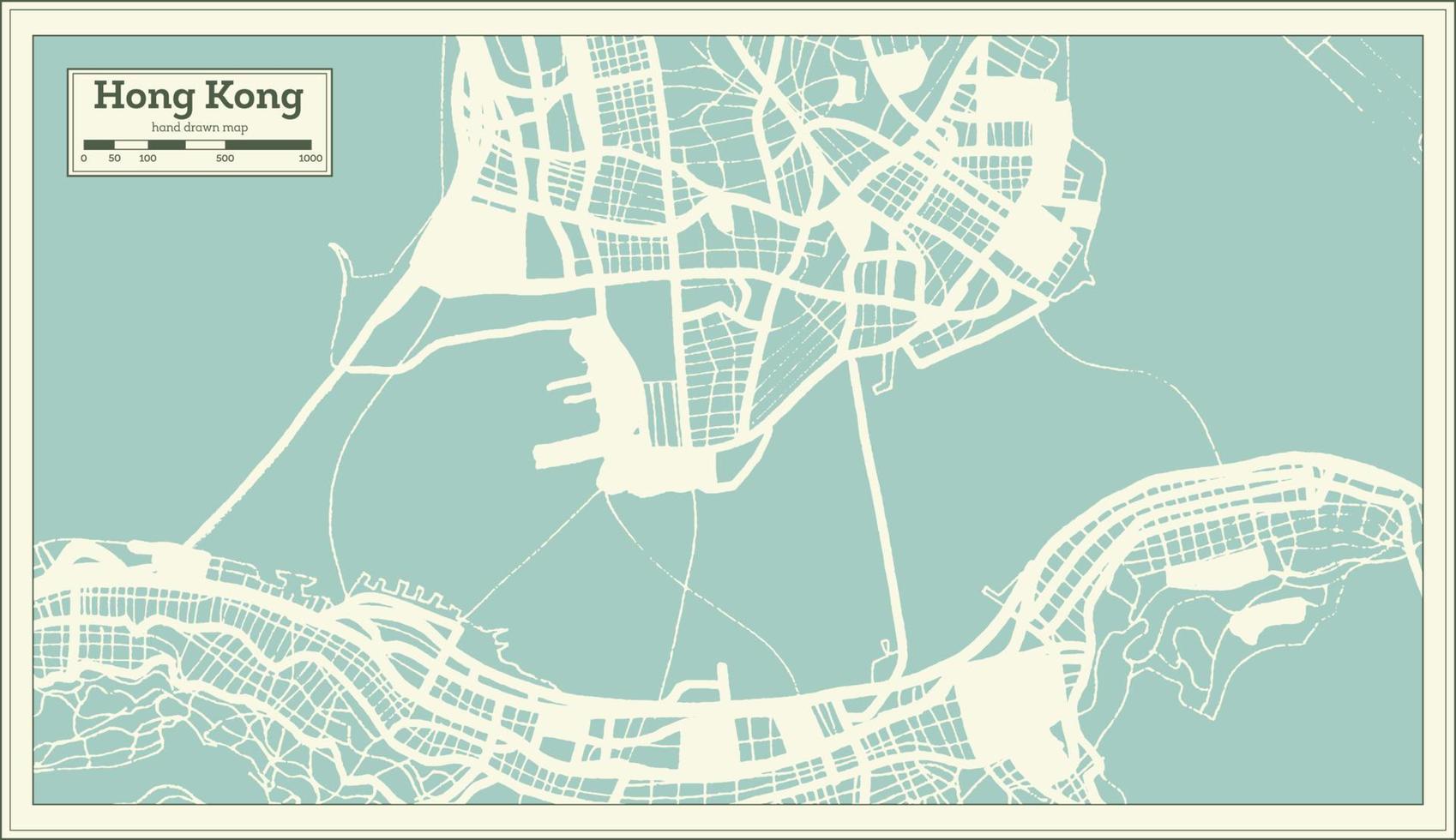 mapa da cidade de Hong Kong China em estilo retrô. mapa de contorno. vetor