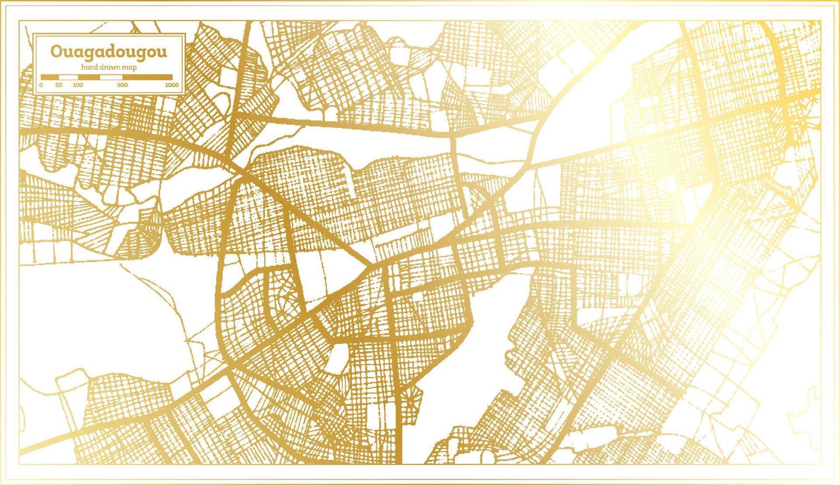 mapa da cidade de ouagadougou burkina faso em estilo retrô na cor dourada. mapa de contorno. vetor