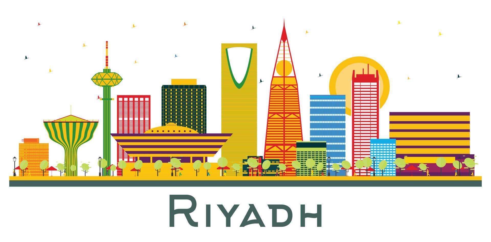 horizonte da cidade de riade arábia saudita com edifícios de cor isolados no branco. vetor