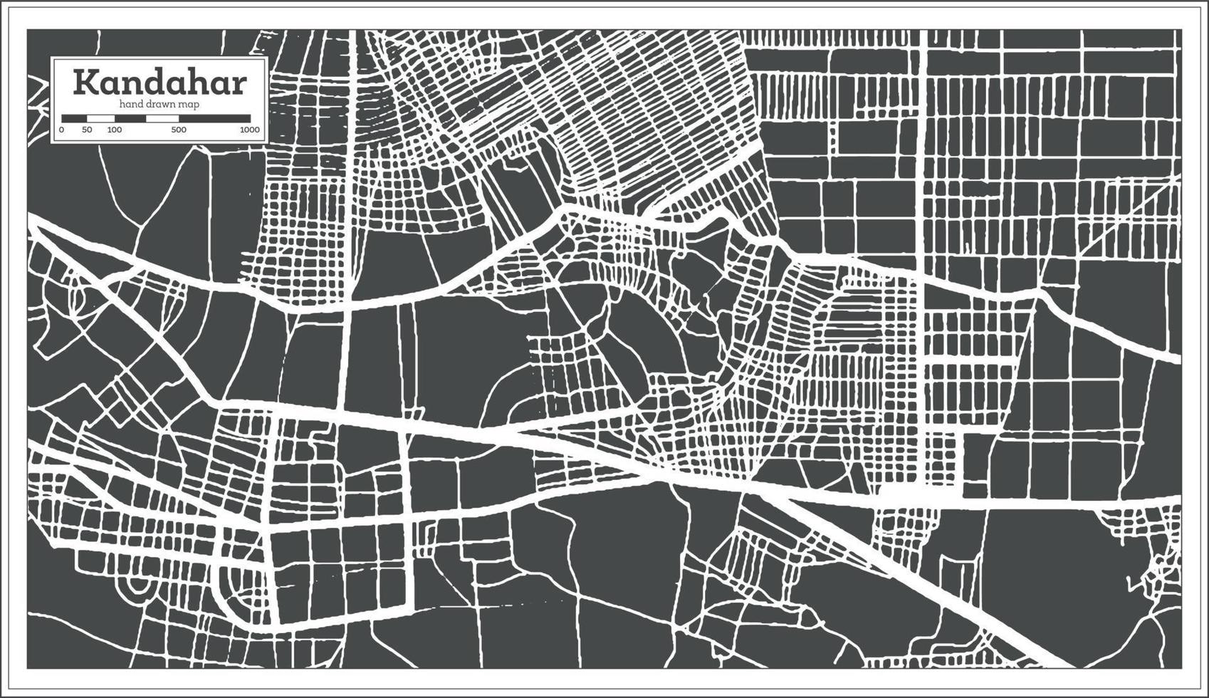 Mapa da cidade de Kandahar Afeganistão na cor preto e branco em estilo retrô. mapa de contorno. vetor