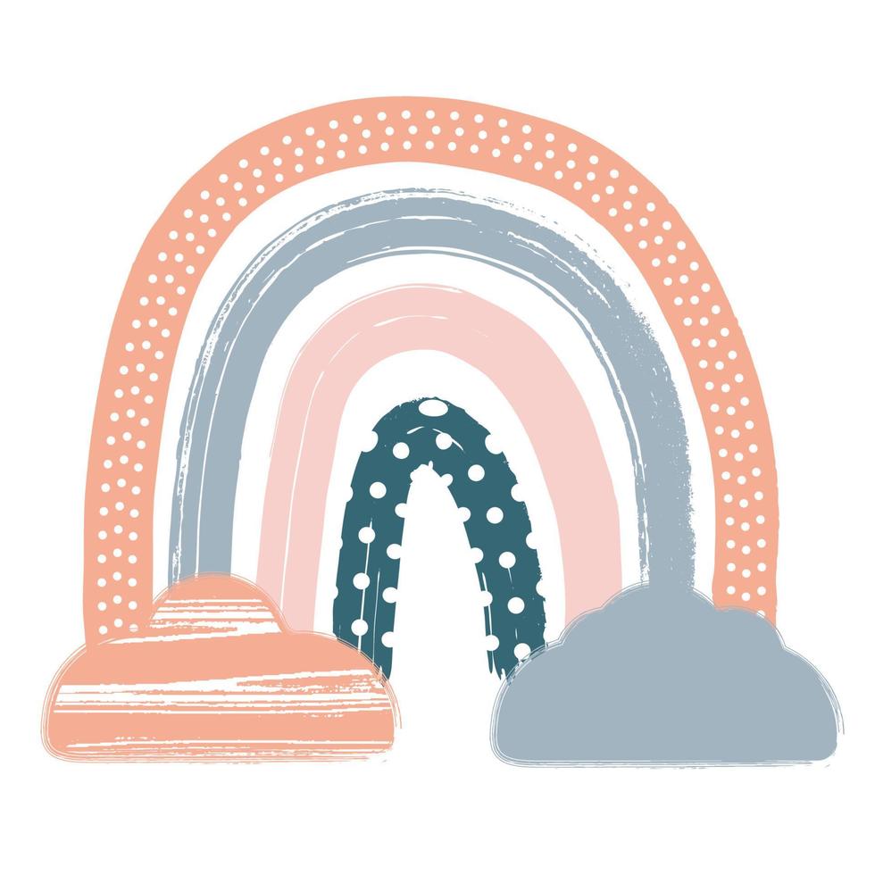 impressão de arco-íris de berçário boho escandinavo com nuvens para sala de jogos com cores neutras de gênero. vetor