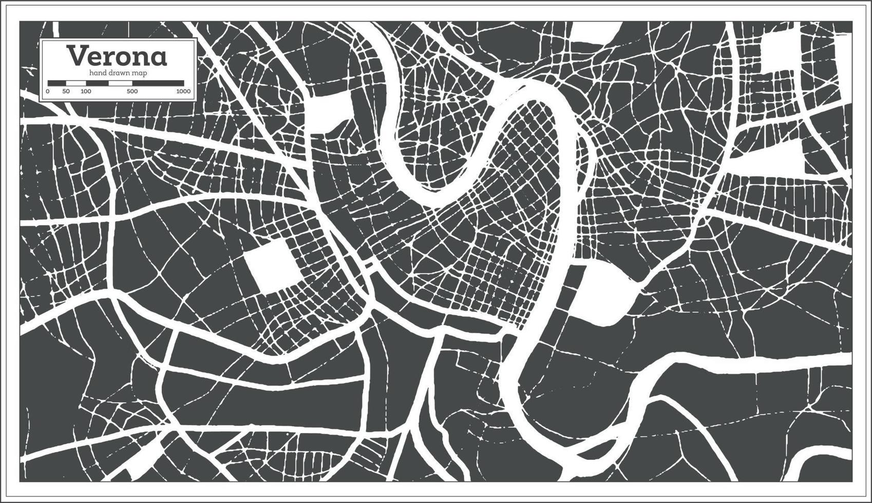 mapa da cidade de verona itália na cor preto e branco em estilo retrô. mapa de contorno. vetor