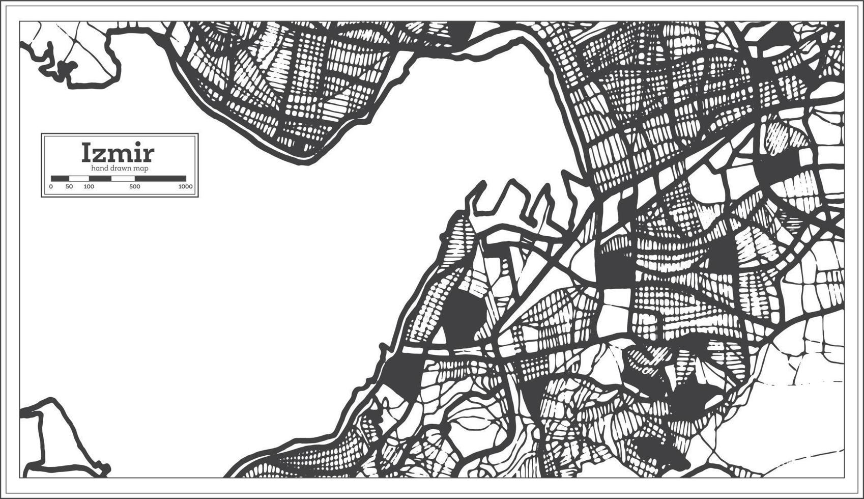 mapa da cidade de izmir peru na cor preto e branco em estilo retrô. mapa de contorno. vetor