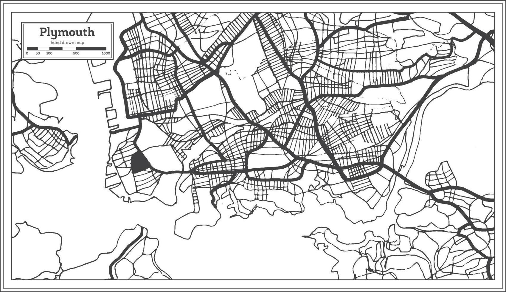 mapa da cidade de plymouth grã-bretanha na cor preto e branco no estilo retrô. mapa de contorno. vetor