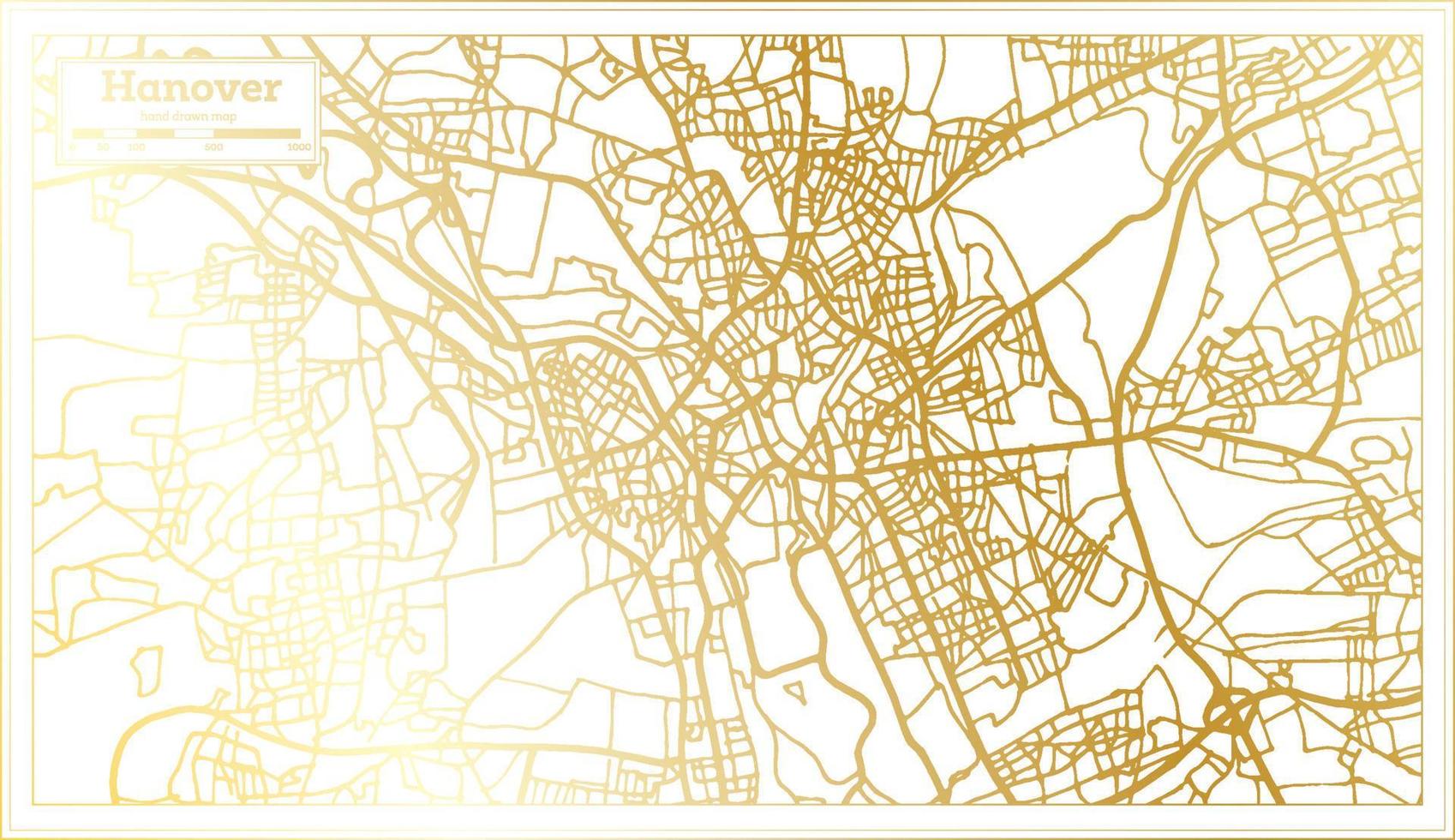 Mapa da cidade de Hannover Alemanha em estilo retrô na cor dourada. mapa de contorno. vetor