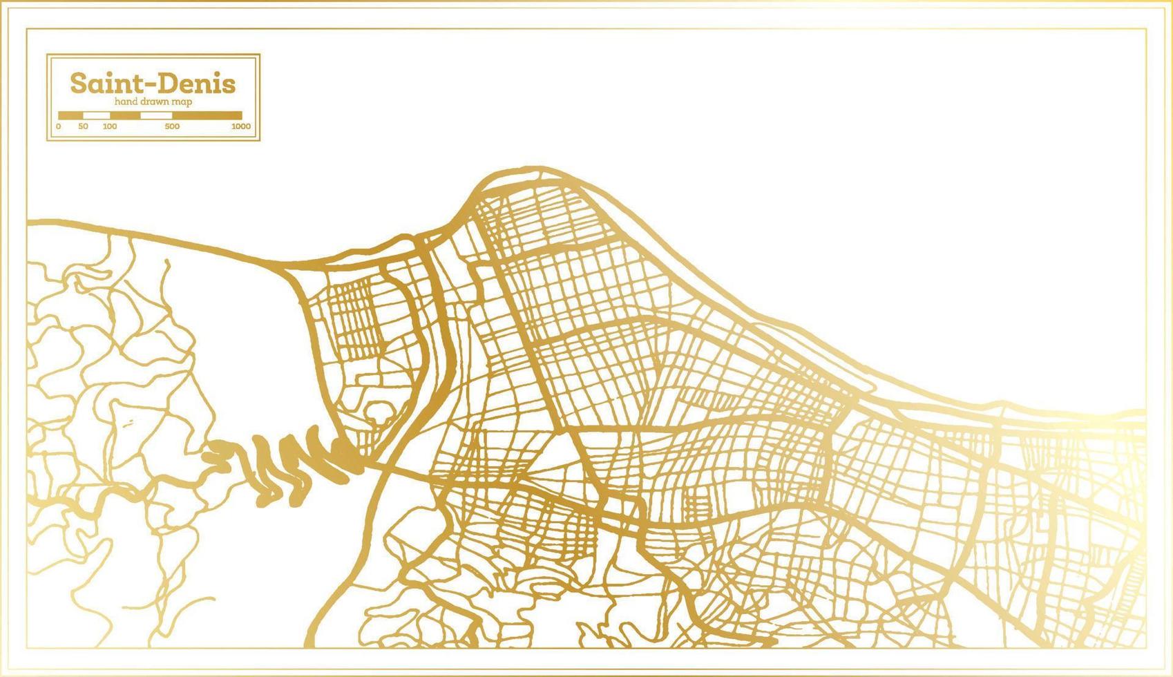 mapa da cidade de reunião de saint denis em estilo retrô na cor dourada. mapa de contorno. vetor