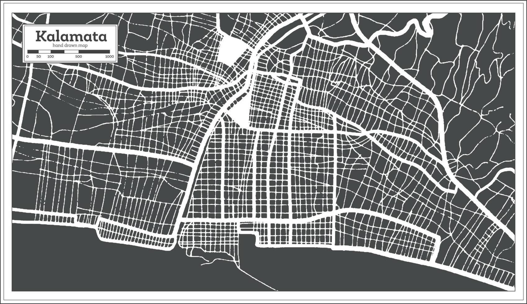 mapa da cidade de kalamata grécia em estilo retrô. mapa de contorno. vetor