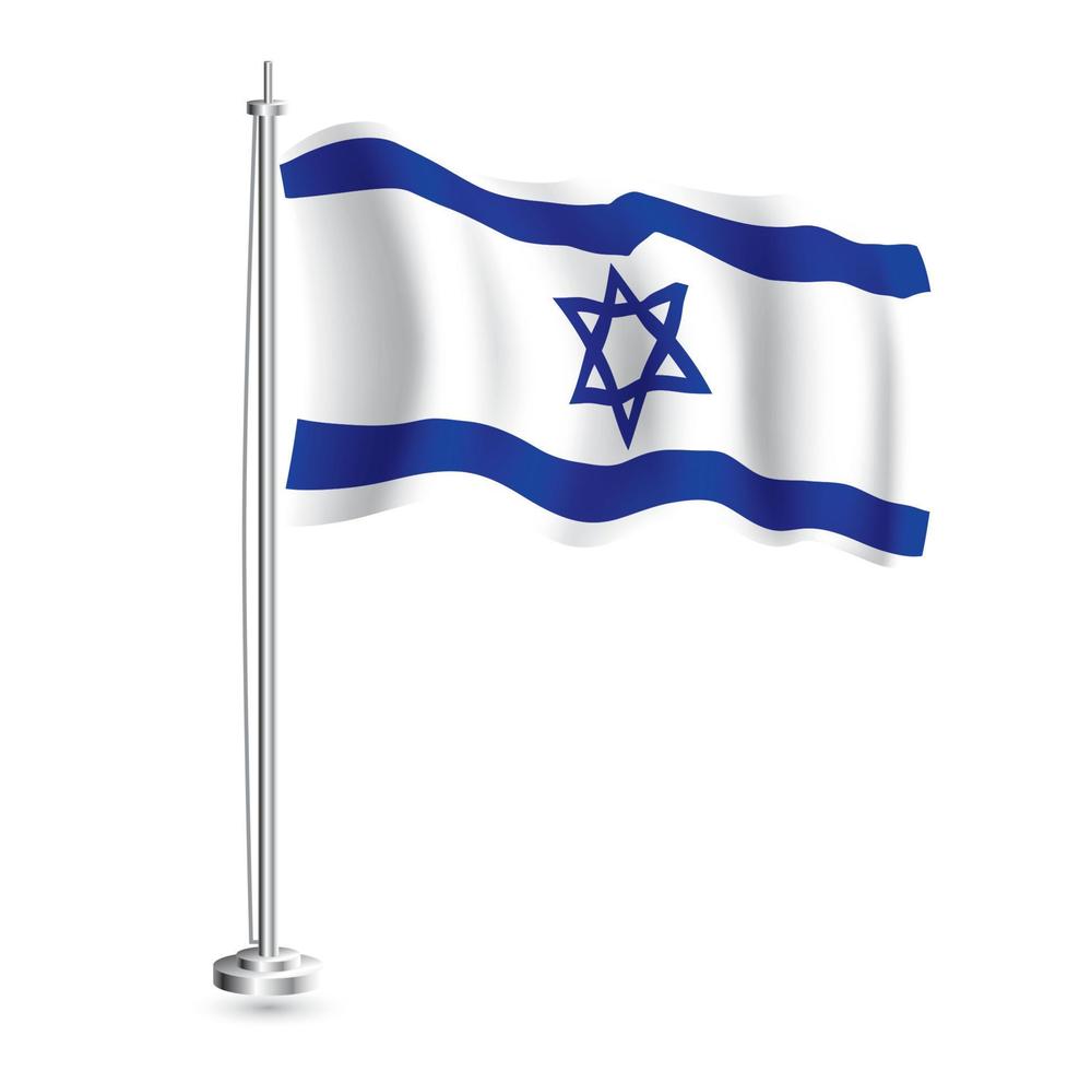 bandeira israelense. bandeira de onda realista isolada do país de israel no mastro. vetor
