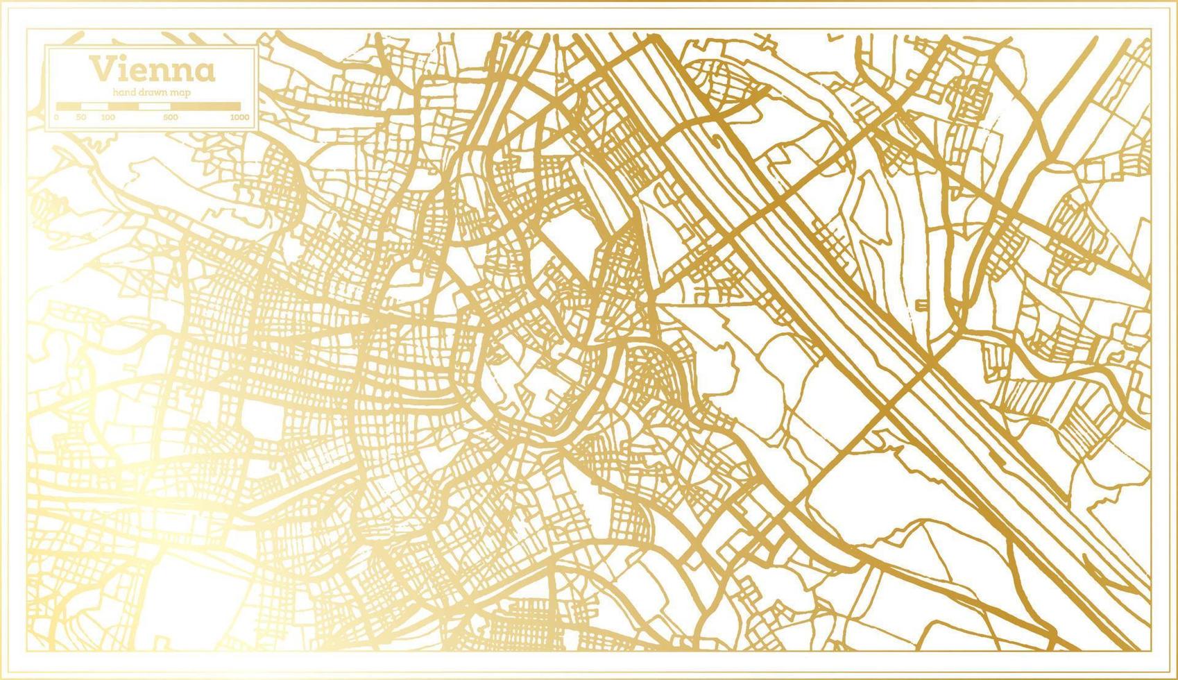 mapa da cidade de Viena Áustria em estilo retrô na cor dourada. mapa de contorno. vetor