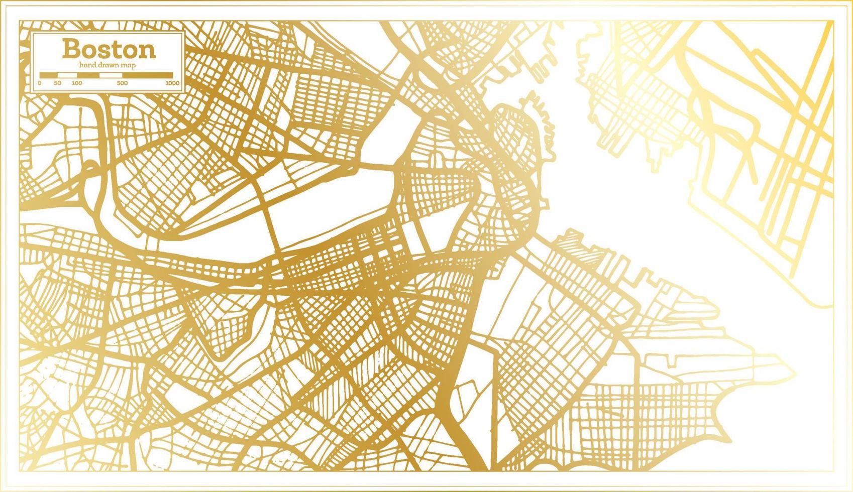 mapa da cidade de boston eua em estilo retrô na cor dourada. mapa de contorno. vetor