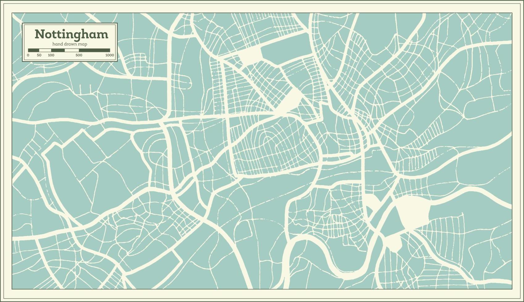 mapa da cidade de nottingham grã-bretanha reino unido em estilo retrô. mapa de contorno. vetor