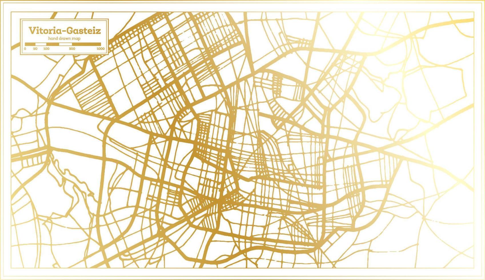 mapa da cidade de vitória gasteiz espanha em estilo retrô na cor dourada. mapa de contorno. vetor