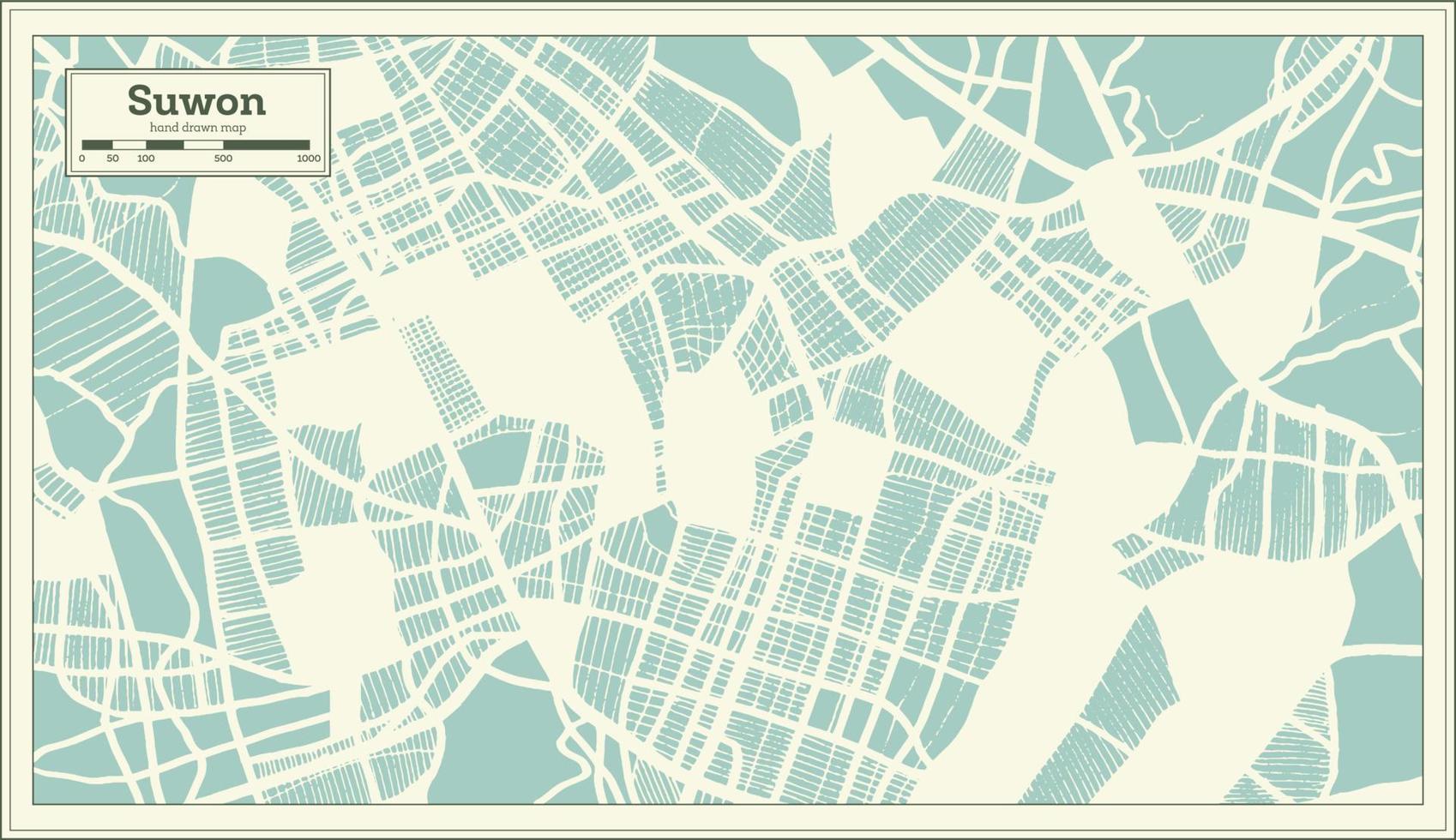 mapa da cidade de suwon coreia do sul em estilo retrô. mapa de contorno. vetor