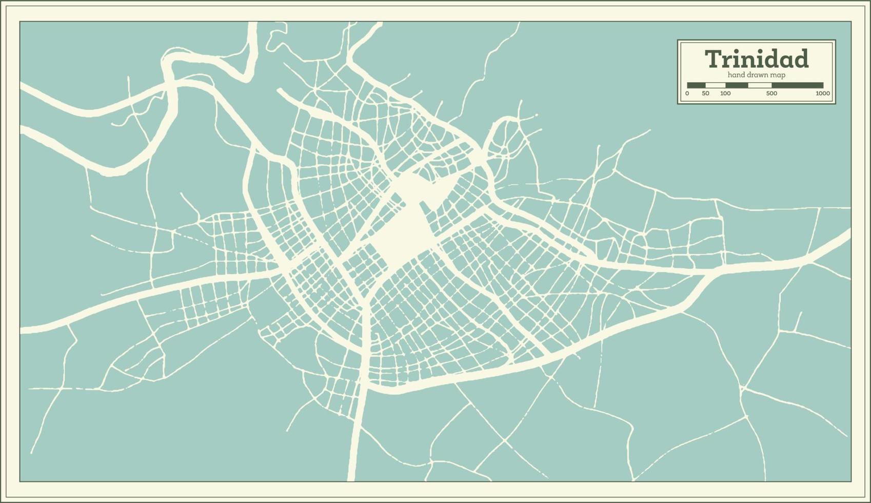 mapa da cidade de trinidad cuba em estilo retrô. mapa de contorno. vetor