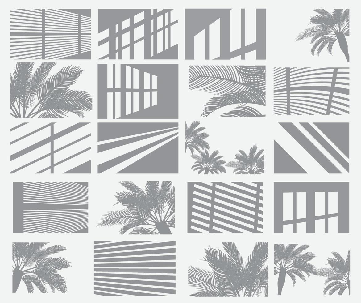conjunto de efeitos de sobreposição de sombra transparente. caixilharia, palmeira e persiana. vetor