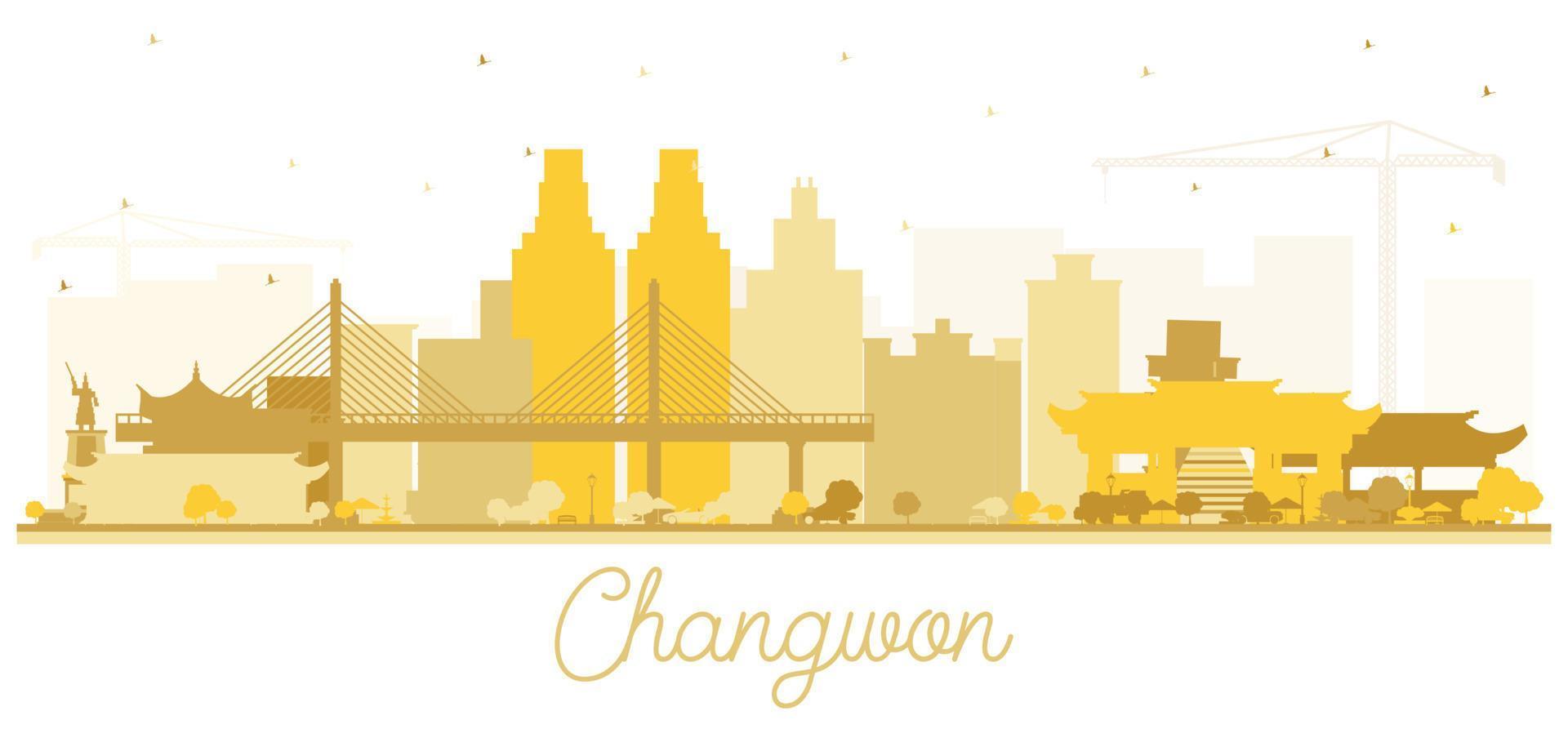 silhueta do horizonte da cidade de changwon sul coreia com edifícios dourados isolados no branco. vetor