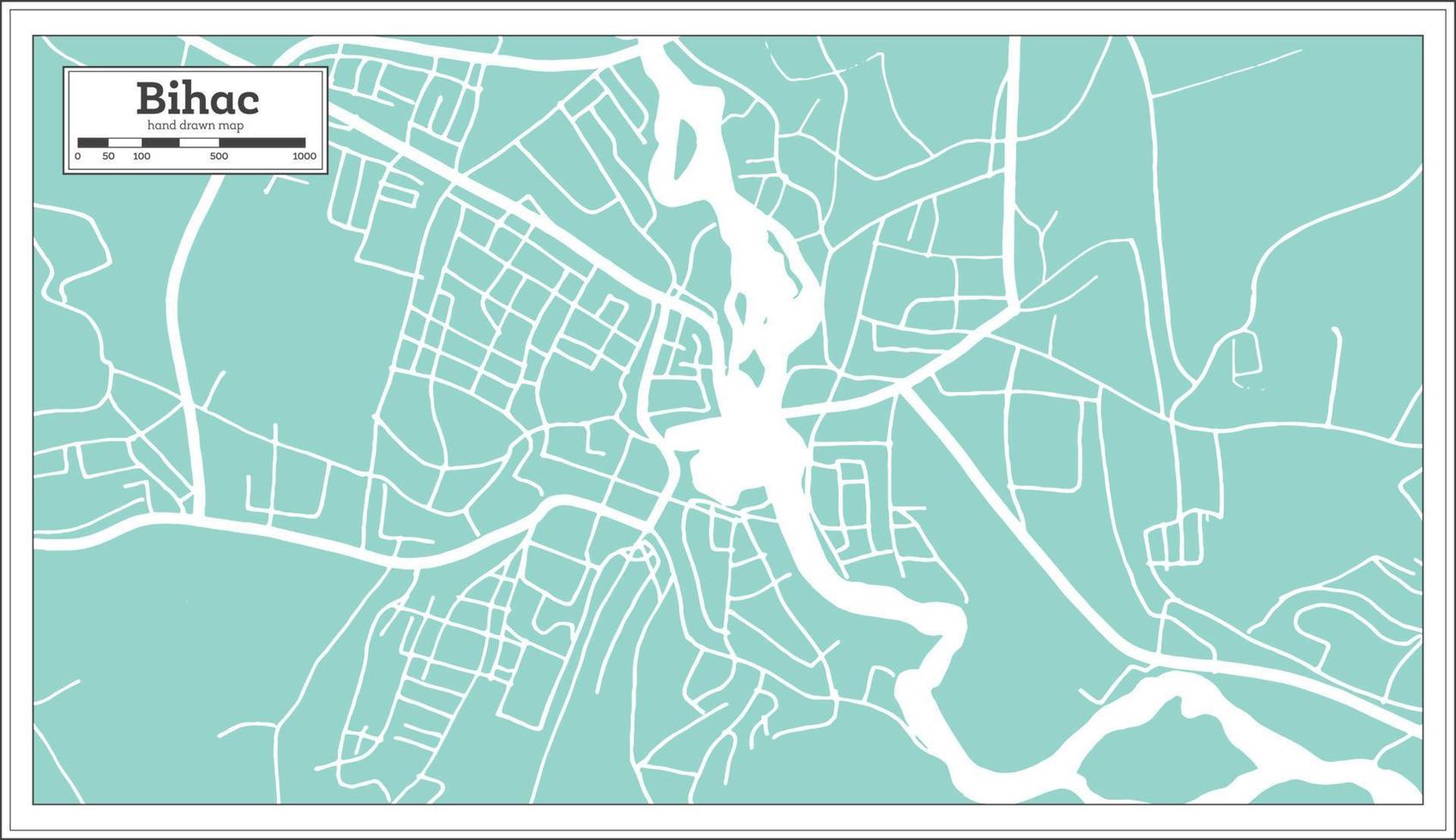 mapa da cidade de bihac bósnia e herzegovina em estilo retrô. mapa de contorno. vetor