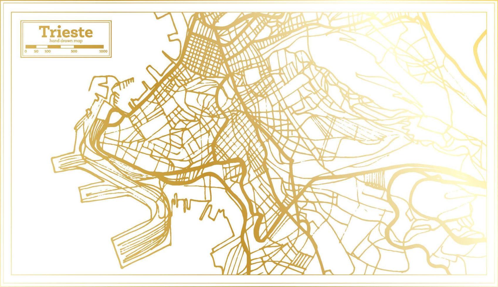 mapa da cidade de Tryeste Itália em estilo retrô na cor dourada. mapa de contorno. vetor