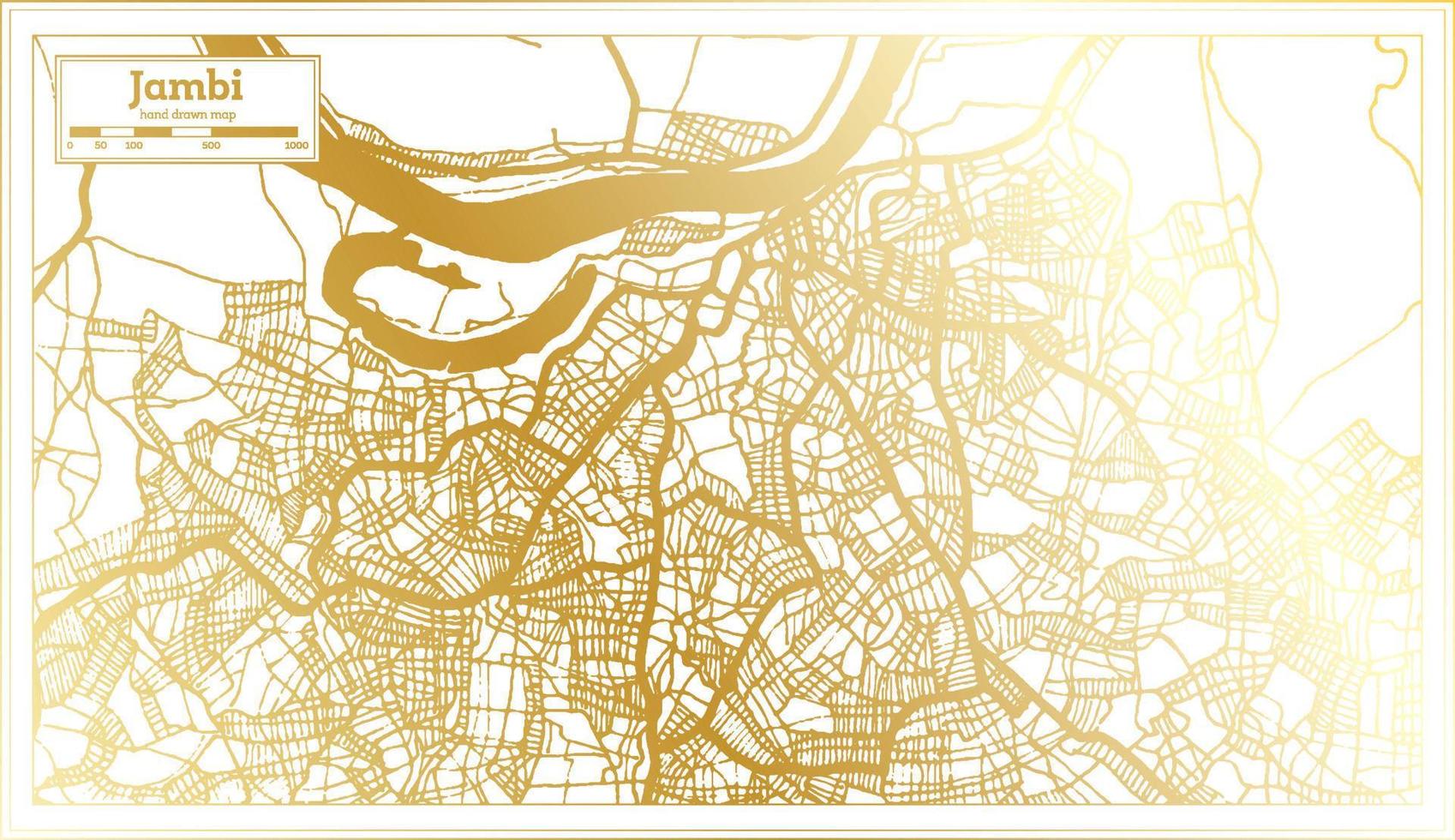 mapa da cidade de jambi indonésia em estilo retrô na cor dourada. mapa de contorno. vetor