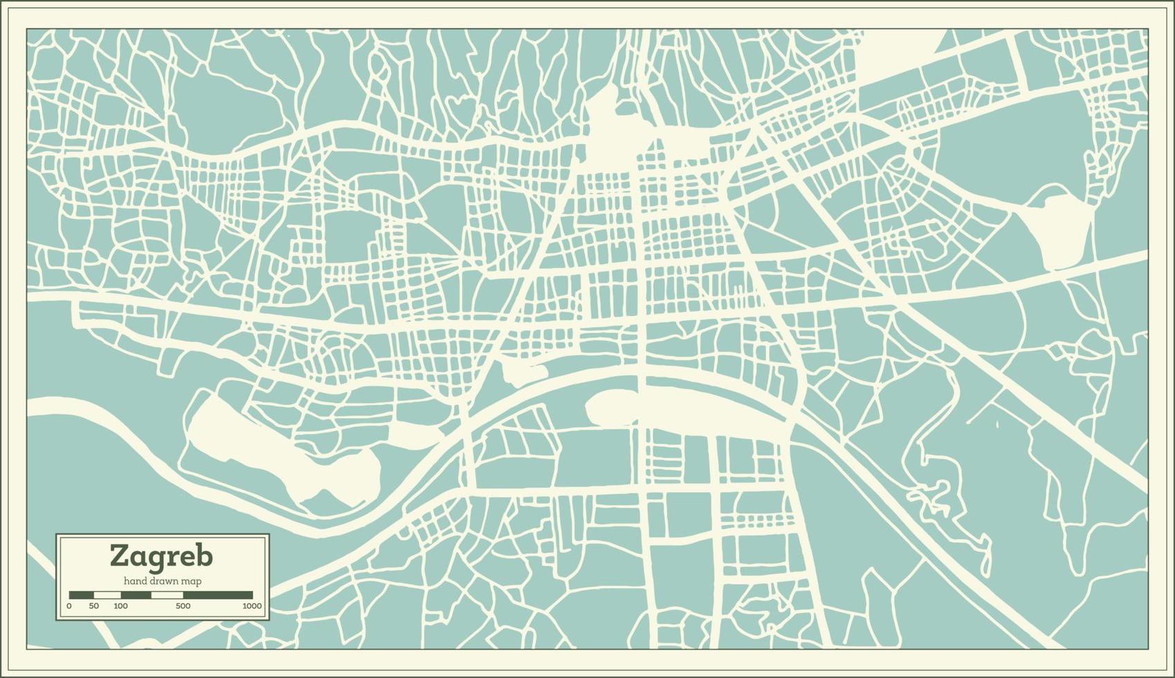 mapa da cidade de zagreb croácia em estilo retrô. mapa de contorno. vetor
