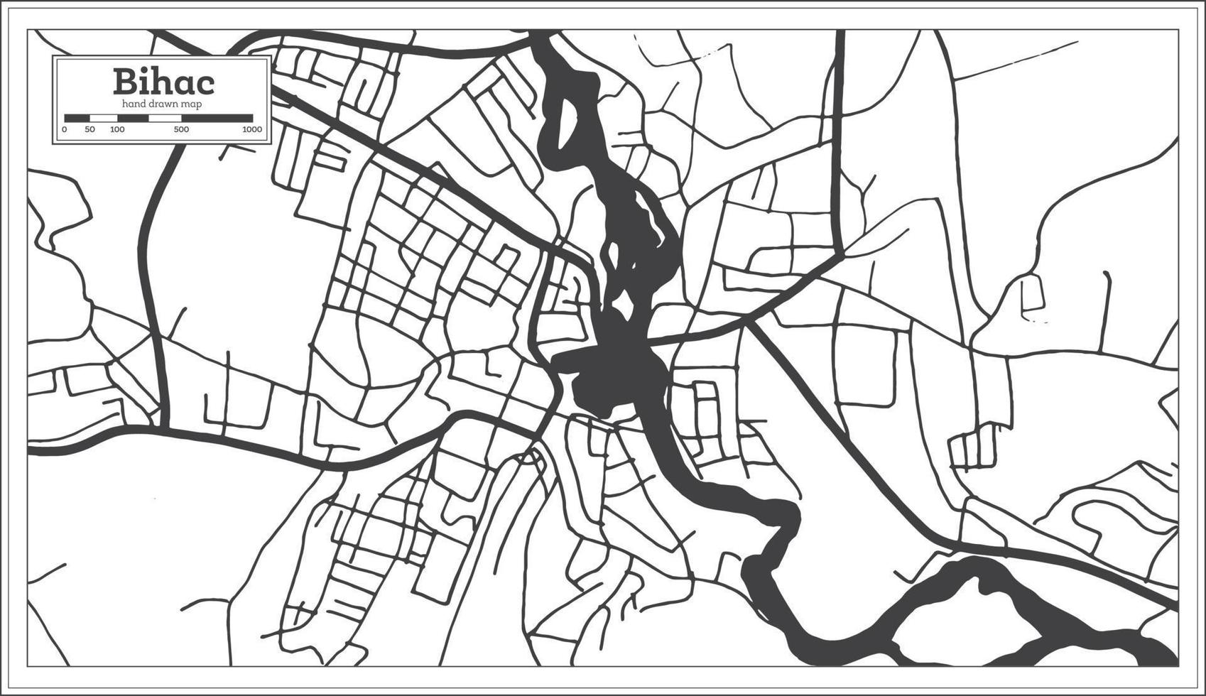 mapa da cidade de bihac bósnia e herzegovina na cor preto e branco em estilo retrô isolado no branco. vetor