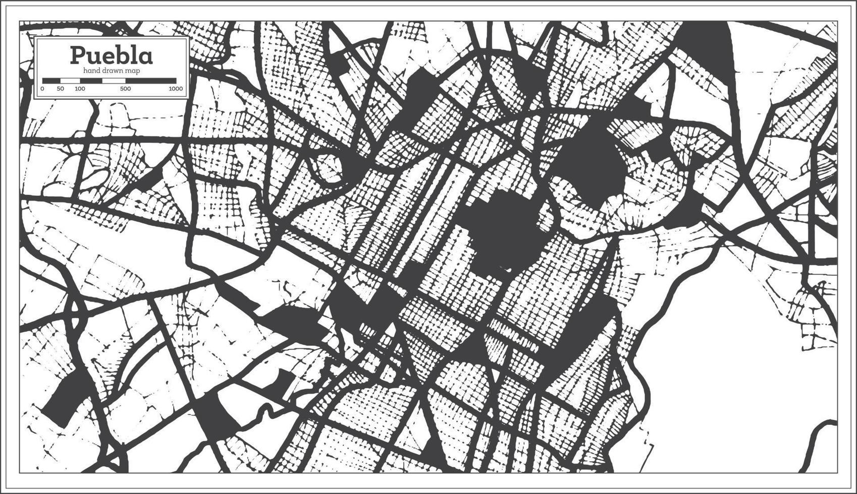 mapa da cidade de puebla méxico na cor preto e branco em estilo retrô. mapa de contorno. vetor