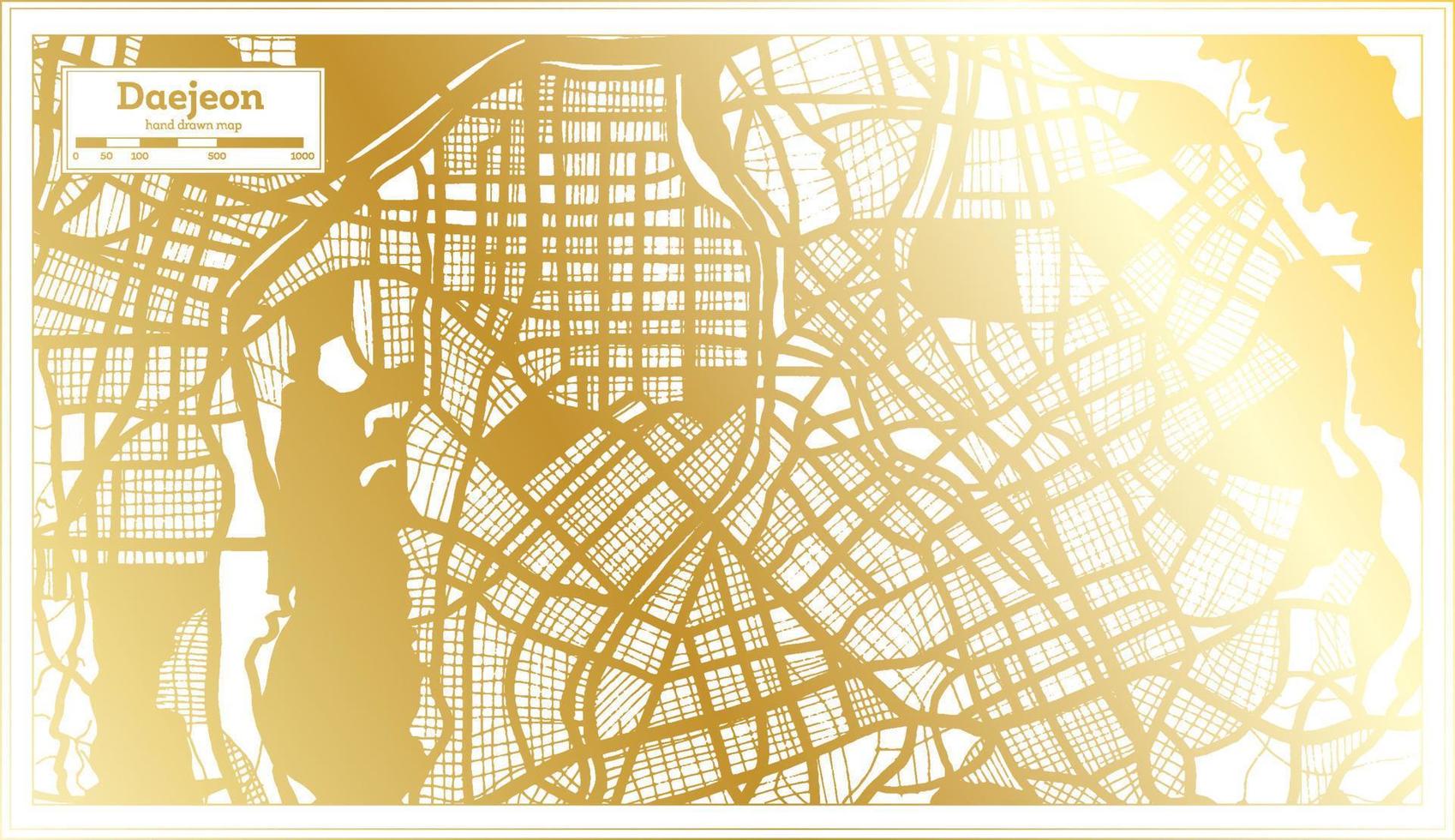 mapa da cidade de daejeon coreia do sul em estilo retrô na cor dourada. mapa de contorno. vetor