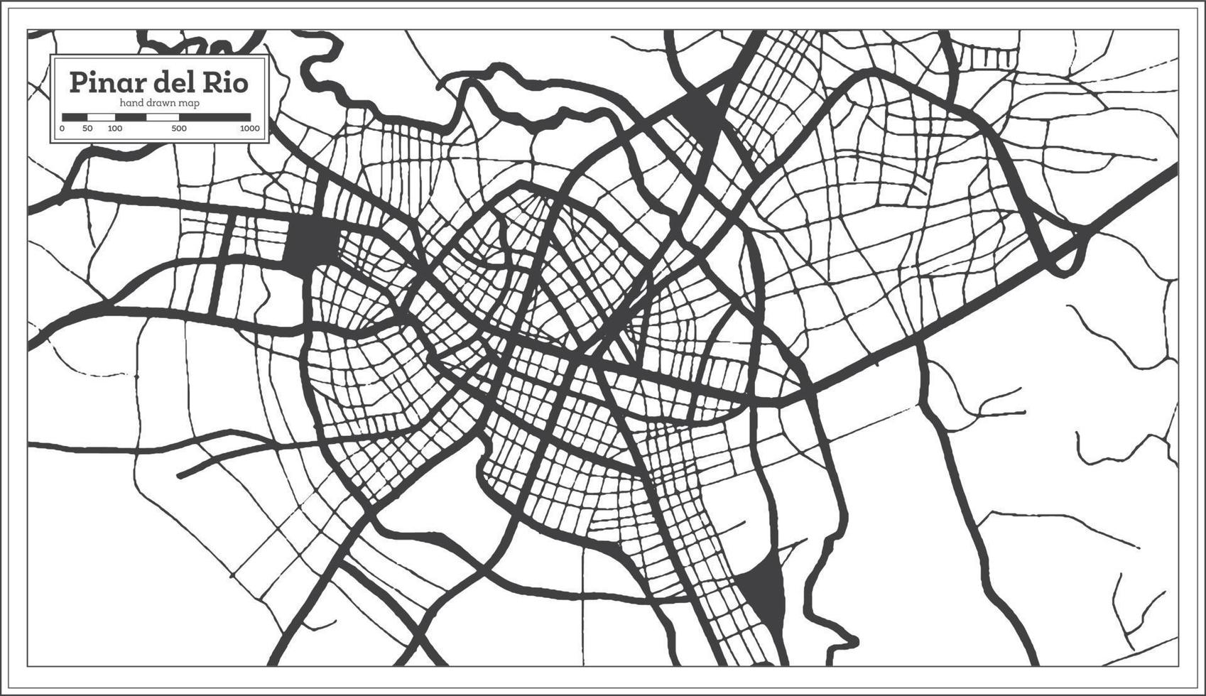 mapa da cidade de pinar del rio cuba na cor preto e branco em estilo retrô. mapa de contorno. vetor