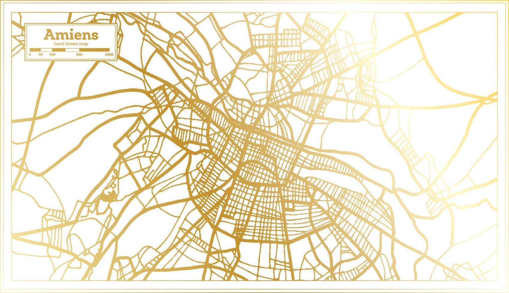 mapa da cidade amiens frança em estilo retrô na cor dourada. mapa de contorno. vetor