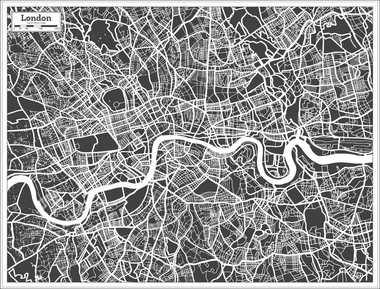 mapa da cidade de londres reino unido na cor preto e branco em estilo retrô. vetor