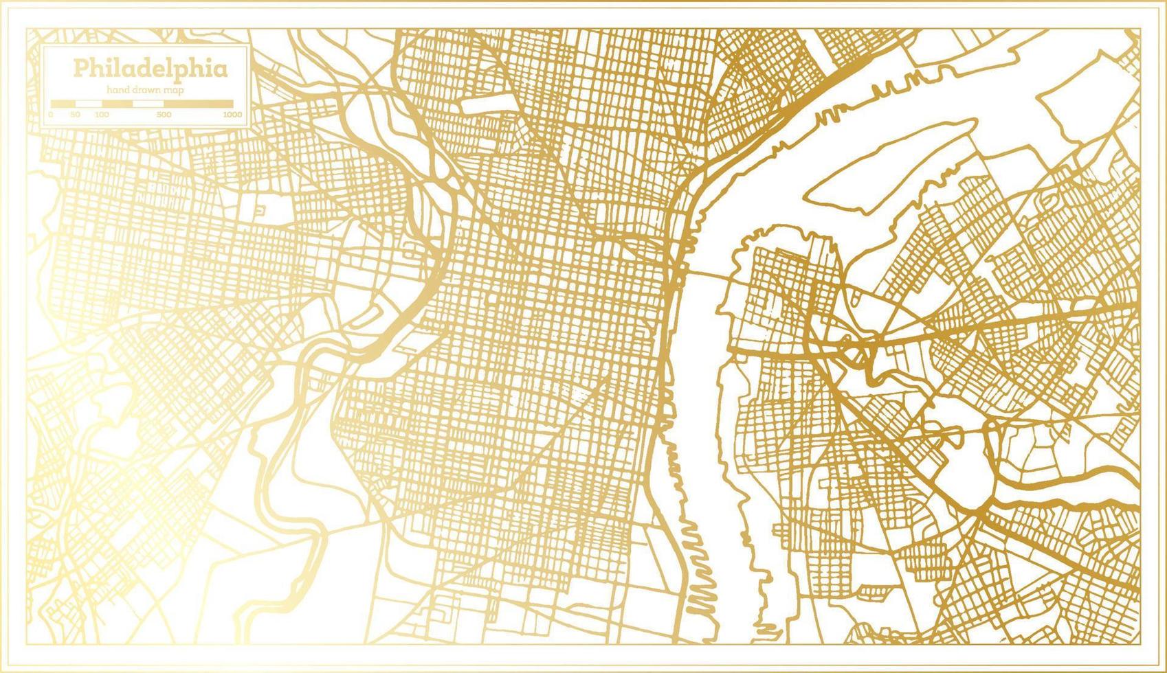 Filadélfia, EUA, mapa da cidade em estilo retrô na cor dourada. mapa de contorno. vetor