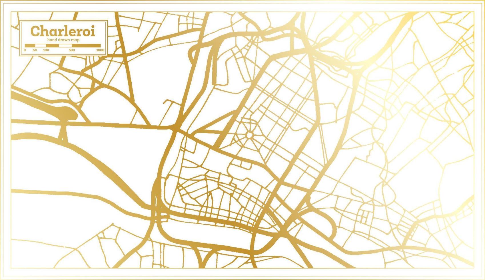 Mapa da cidade de Charleroi Bélgica em estilo retrô na cor dourada. mapa de contorno. vetor