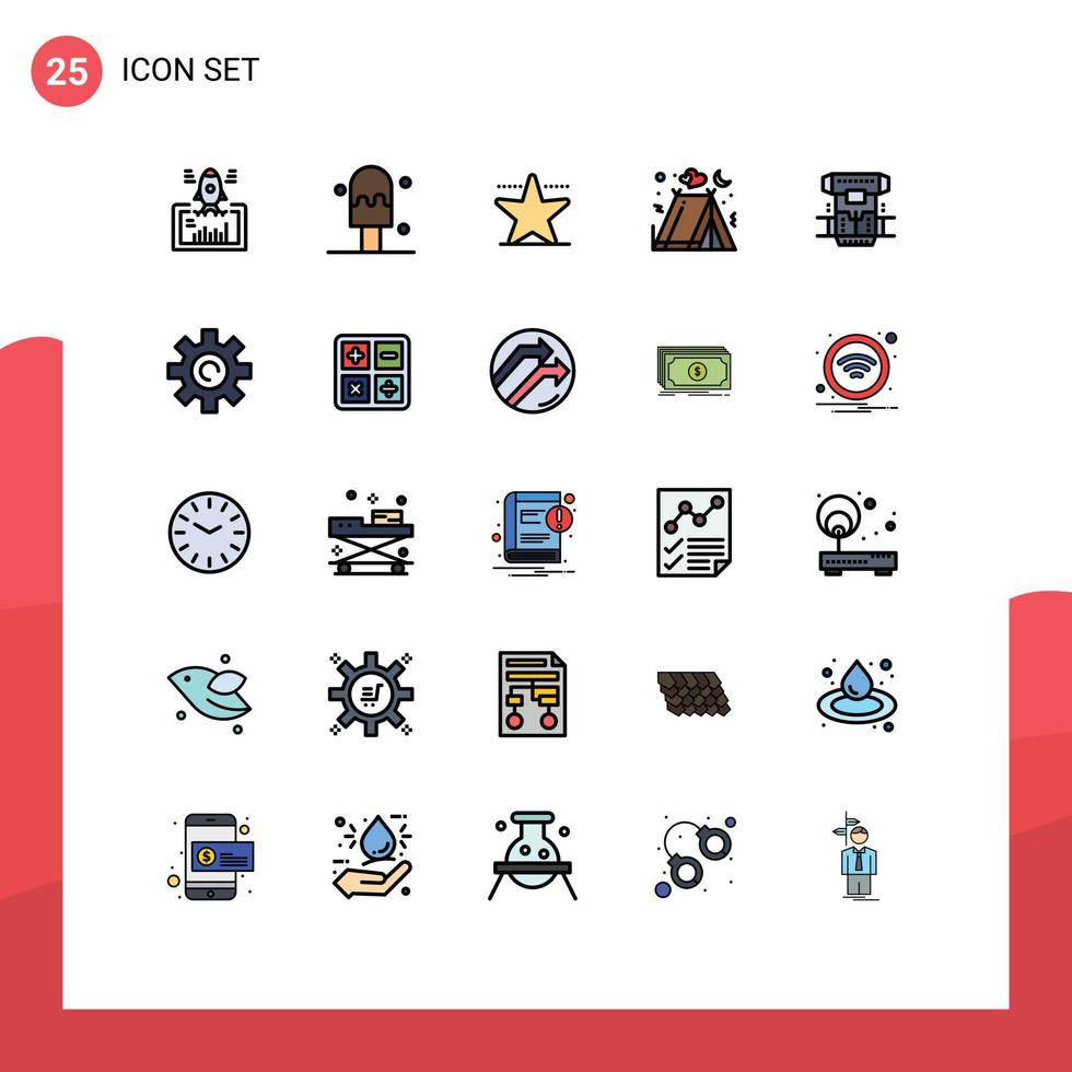 25 interface do usuário linha cheia pacote de cores planas de sinais e símbolos modernos da caixa de hollywood da câmara de criônica amo elementos de design de vetores editáveis