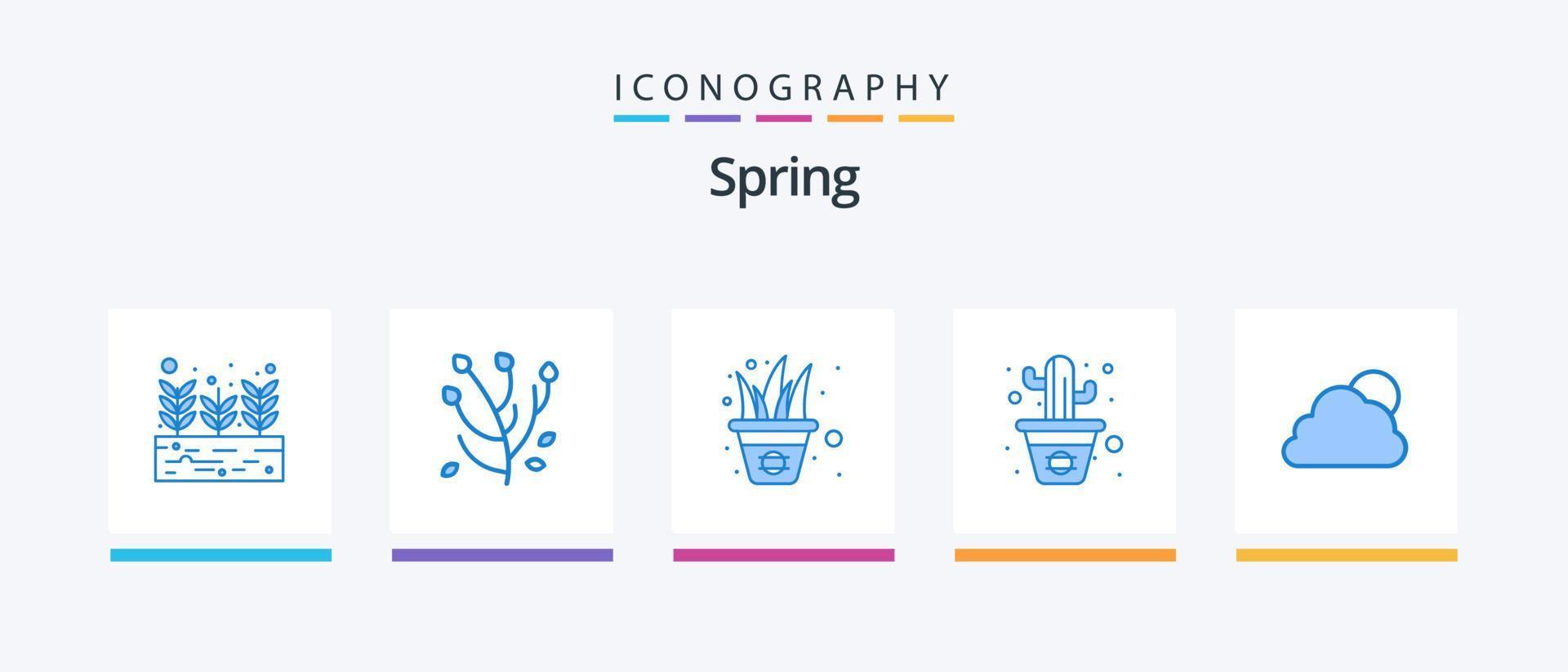 pacote de ícones de primavera azul 5, incluindo nuvem. linha. flores. Panela. cacto. design de ícones criativos vetor