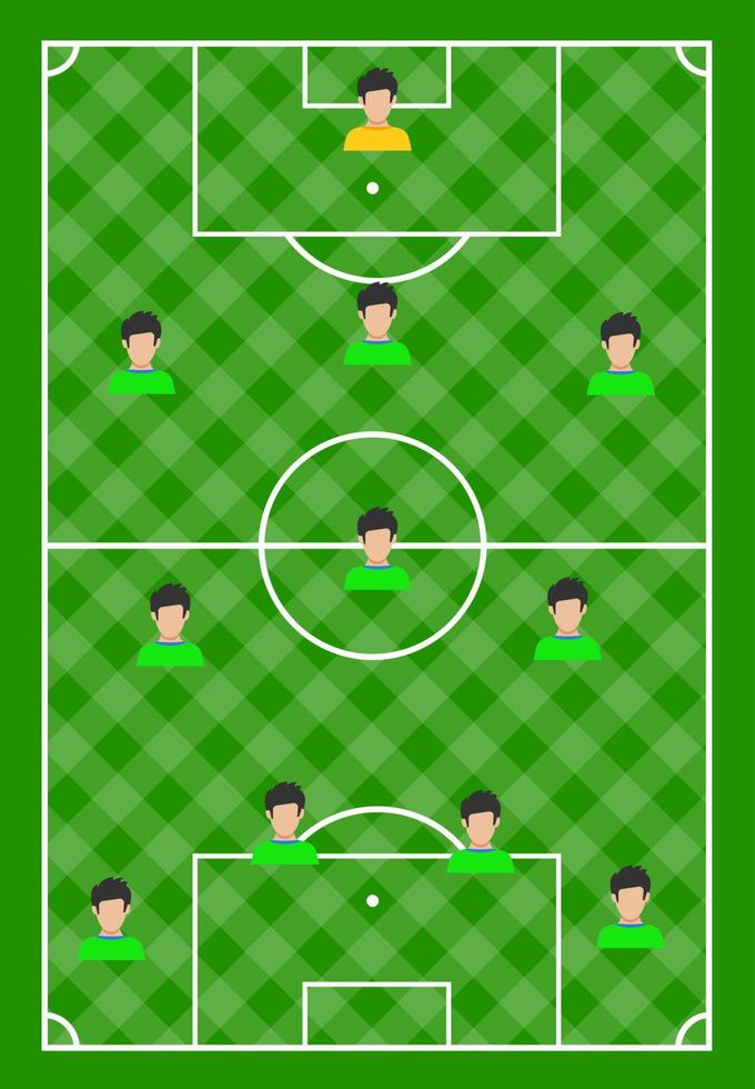 campo de futebol com grama verde e com onze jogadores. ilustração vetorial vetor