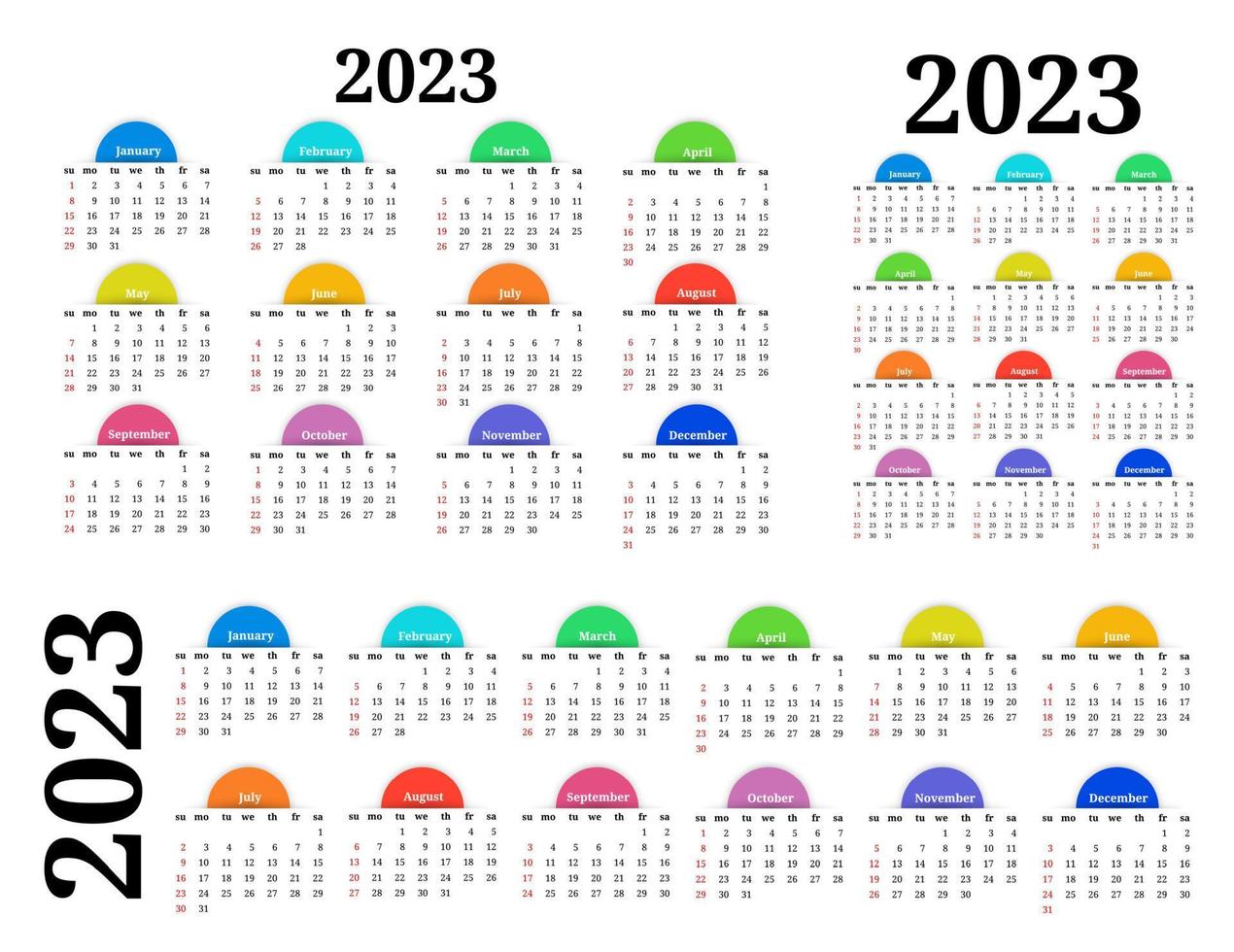 calendário para 2023 isolado em um fundo branco vetor