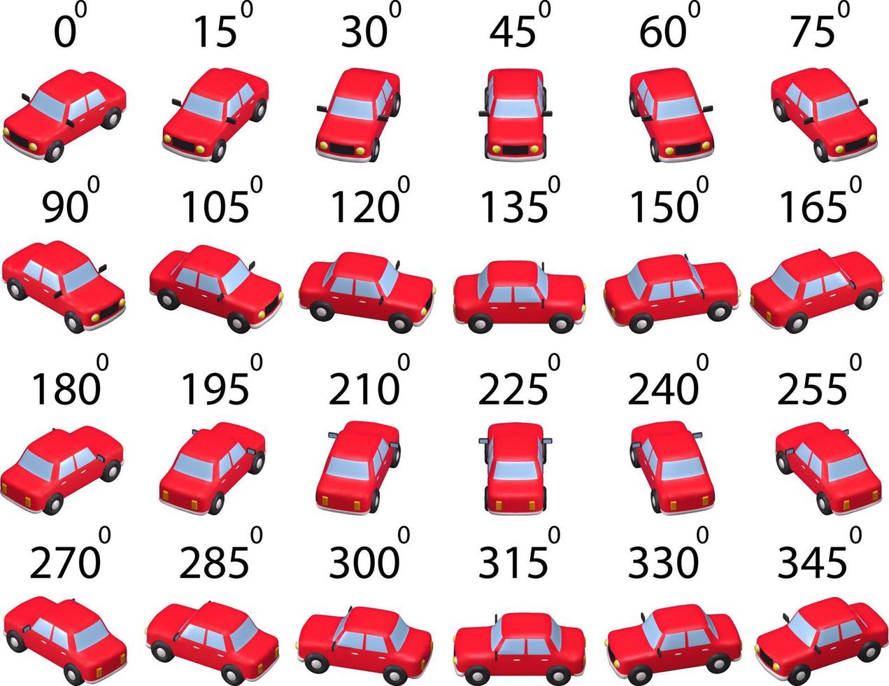 um conjunto de 24 carros de malha de diferentes ângulos. vetor