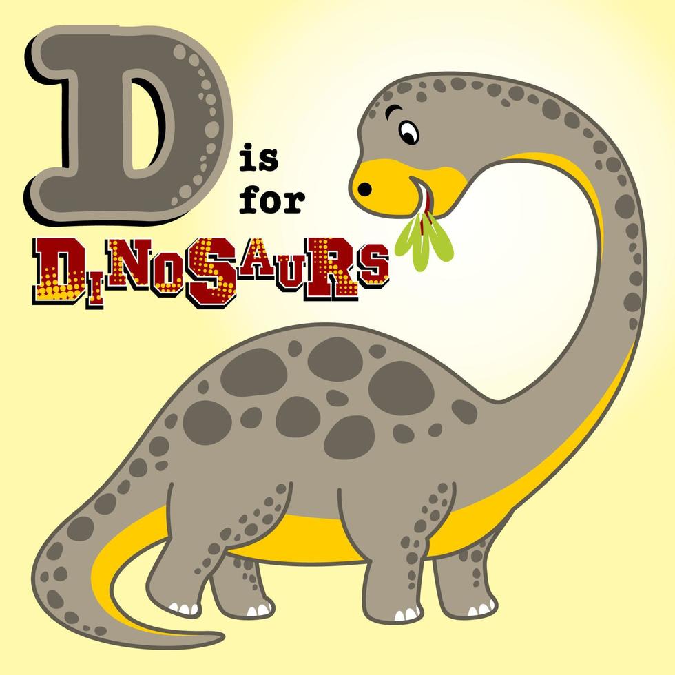 ilustração de desenho vetorial de dinossauro comendo folha, letra d é para dinossauros vetor