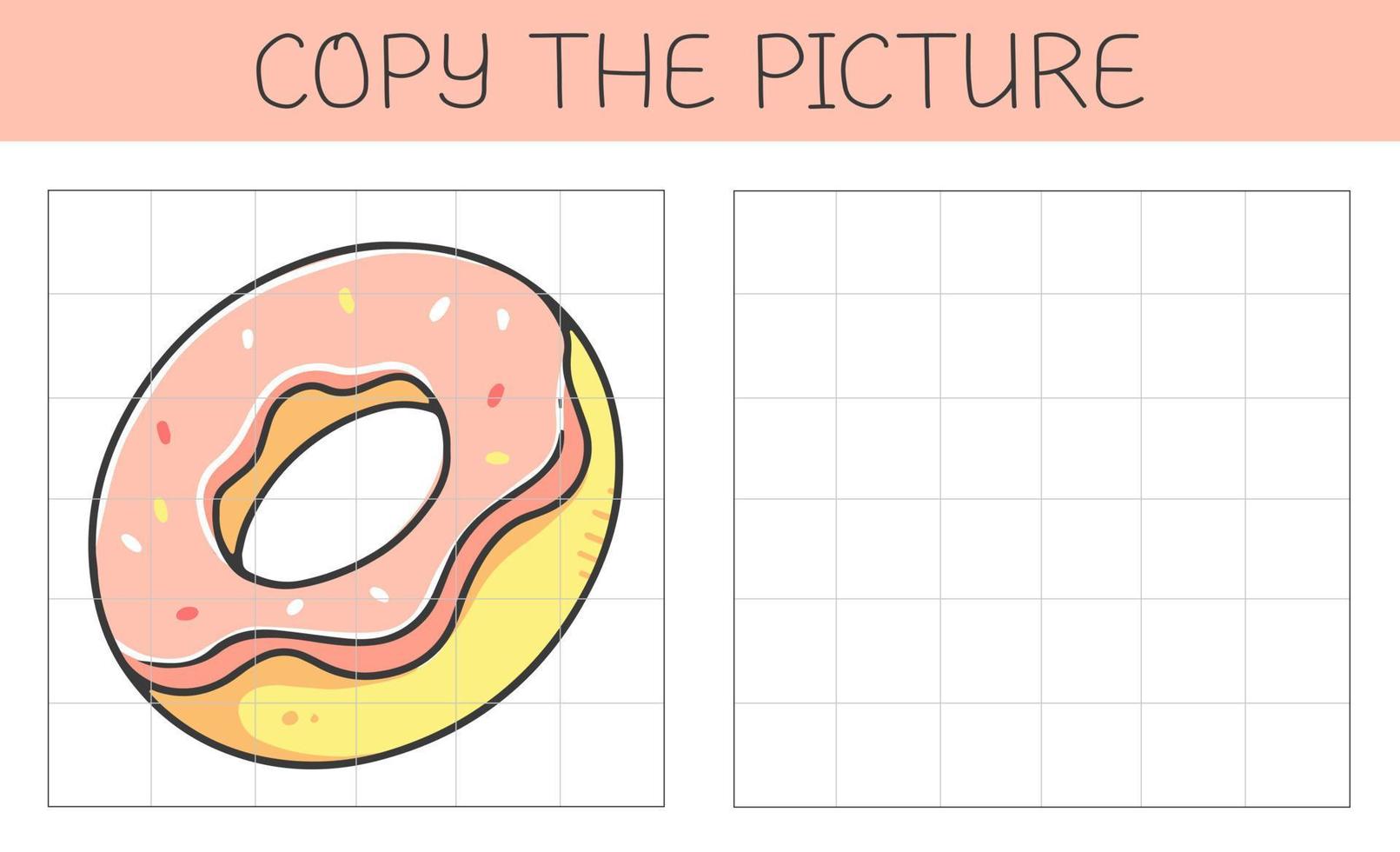 copiar a imagem é um jogo educativo para crianças com um donut. rosquinha bonito dos desenhos animados. ilustração vetorial. vetor