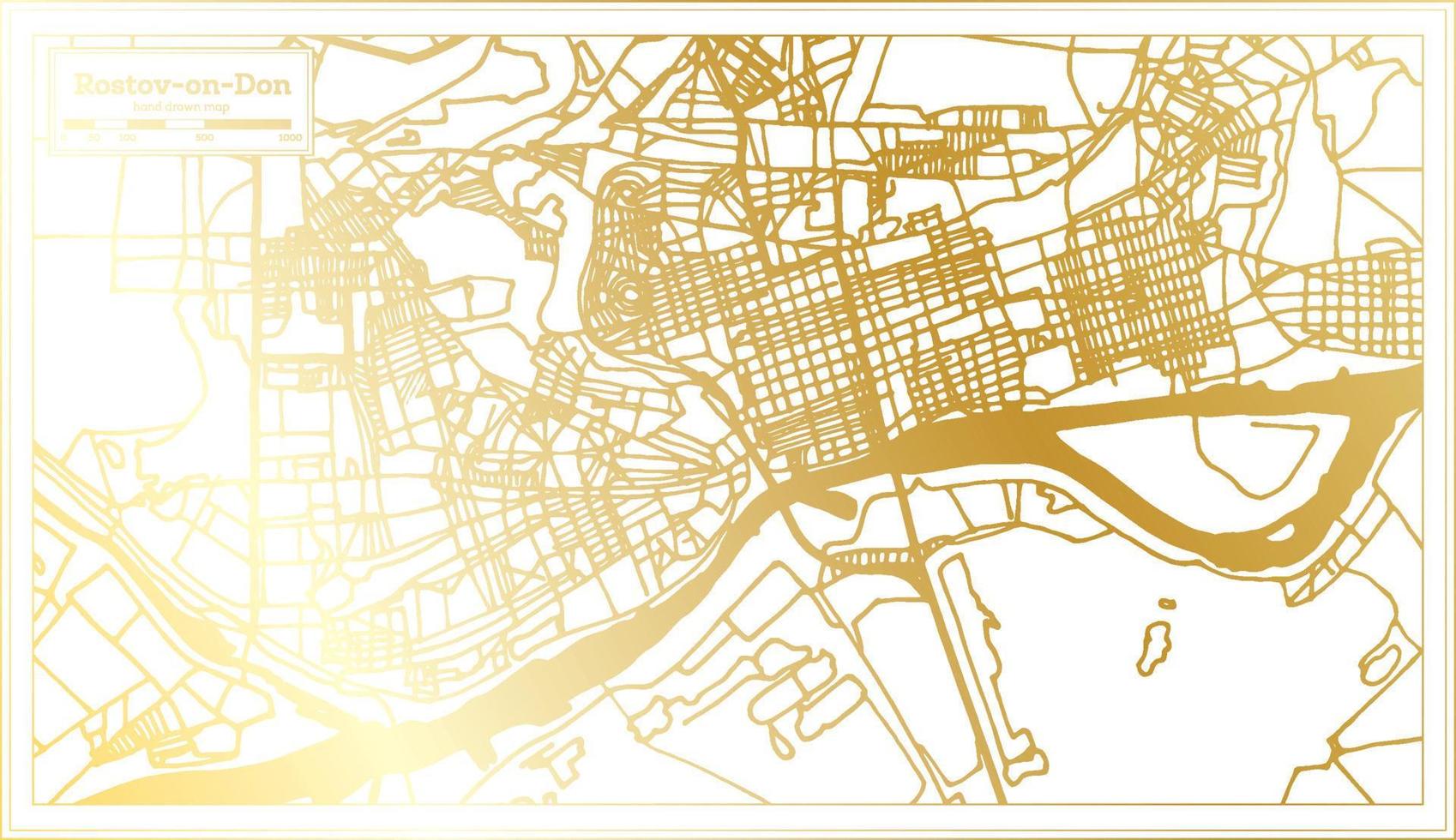 rostov no mapa da cidade de don russia em estilo retrô na cor dourada. mapa de contorno. vetor