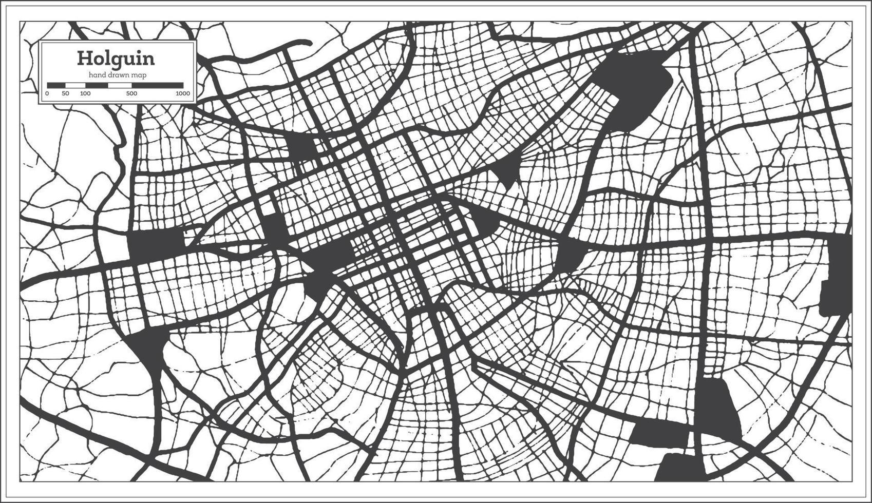 mapa da cidade de holguin cuba na cor preto e branco no estilo retrô. mapa de contorno. vetor