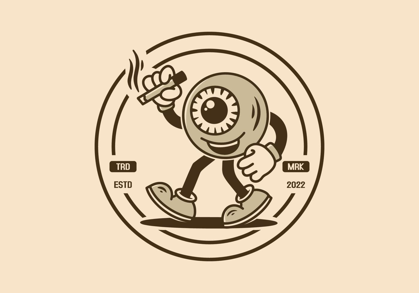 distintivo de ilustração de mascote de personagem do globo ocular segurando um cigarro vetor