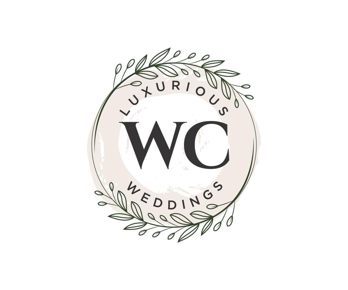 wc letras iniciais modelo de logotipos de monograma de casamento, modelos modernos minimalistas e florais desenhados à mão para cartões de convite, salve a data, identidade elegante. vetor
