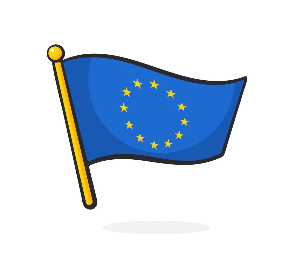 ilustração dos desenhos animados da bandeira da união europeia no mastro vetor