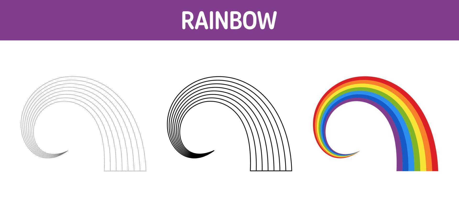 planilha de rastreamento e coloração de arco-íris para crianças vetor