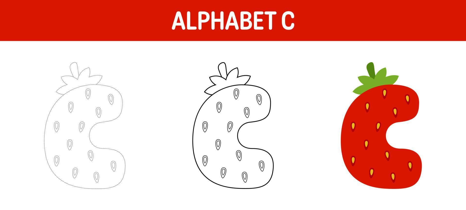 planilha de desenho e coloração do alfabeto c para crianças vetor